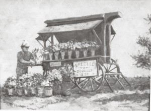 manned flower cart painting